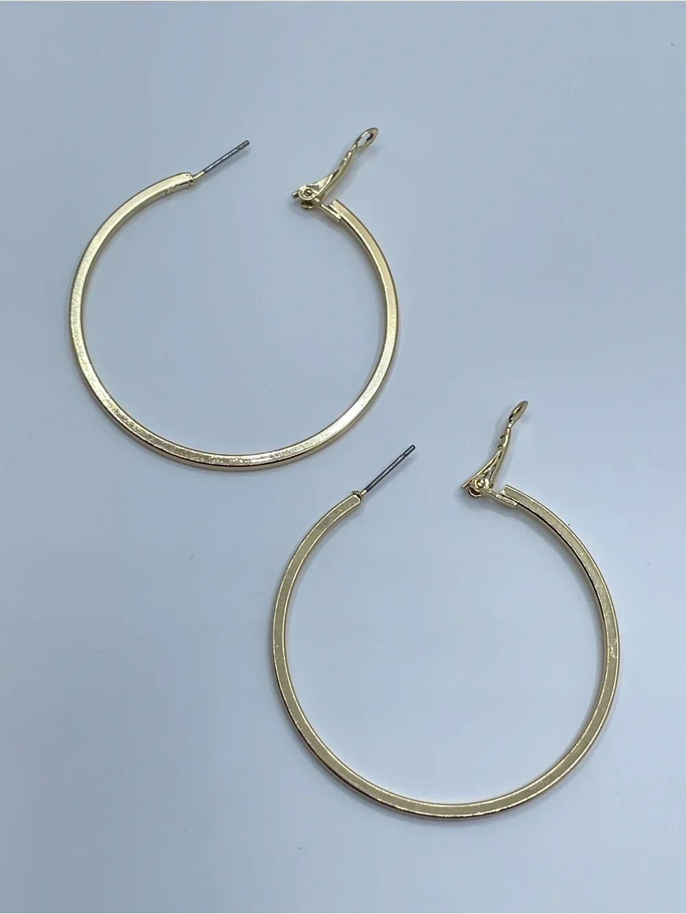 Gold Tone Large Hoop Earrings Classic Minimalist Lightweight Hoops